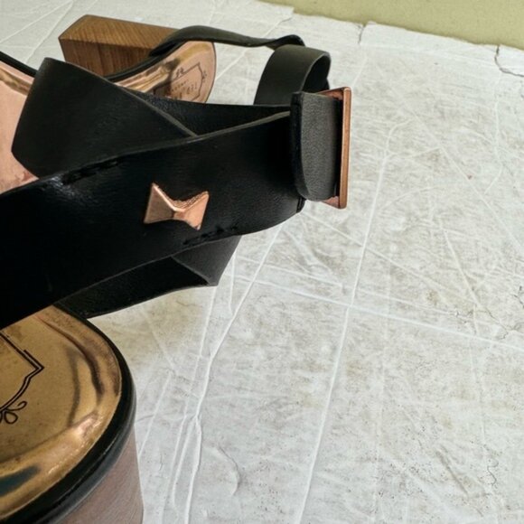 Ted Baker Biah Leather Ankle Strap Block Heel Rose Gold Bow Studs Sandal Shoe 38 - Picture 7 of 16